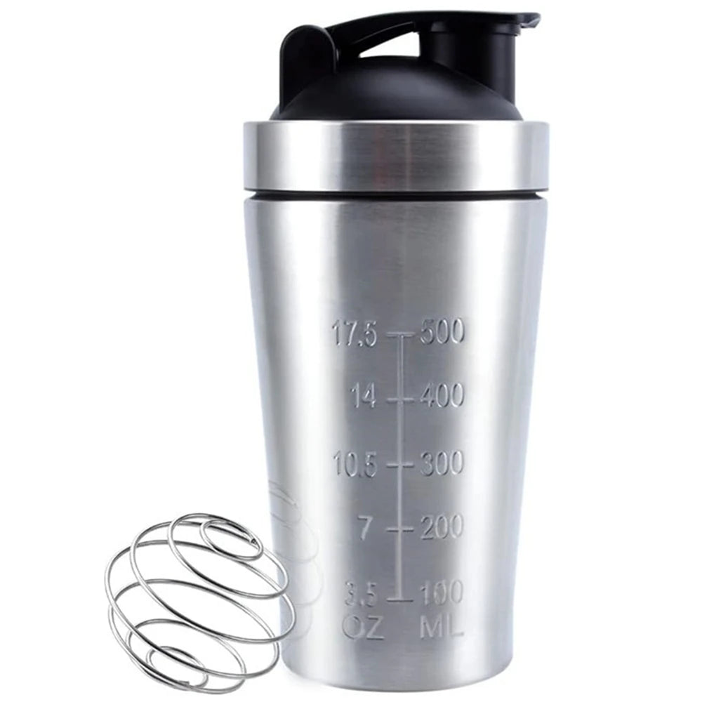 Shaker Bottle 500/739ml Stainless Steel Shaker Bottle with Scale Leak Proof Water Bottle