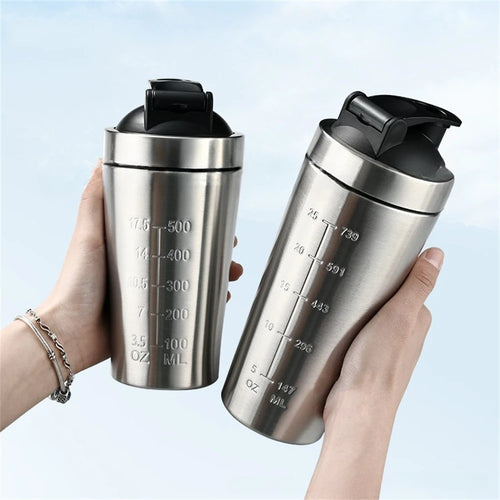 Shaker Bottle 500/739ml Stainless Steel Shaker Bottle with Scale Leak Proof Water Bottle