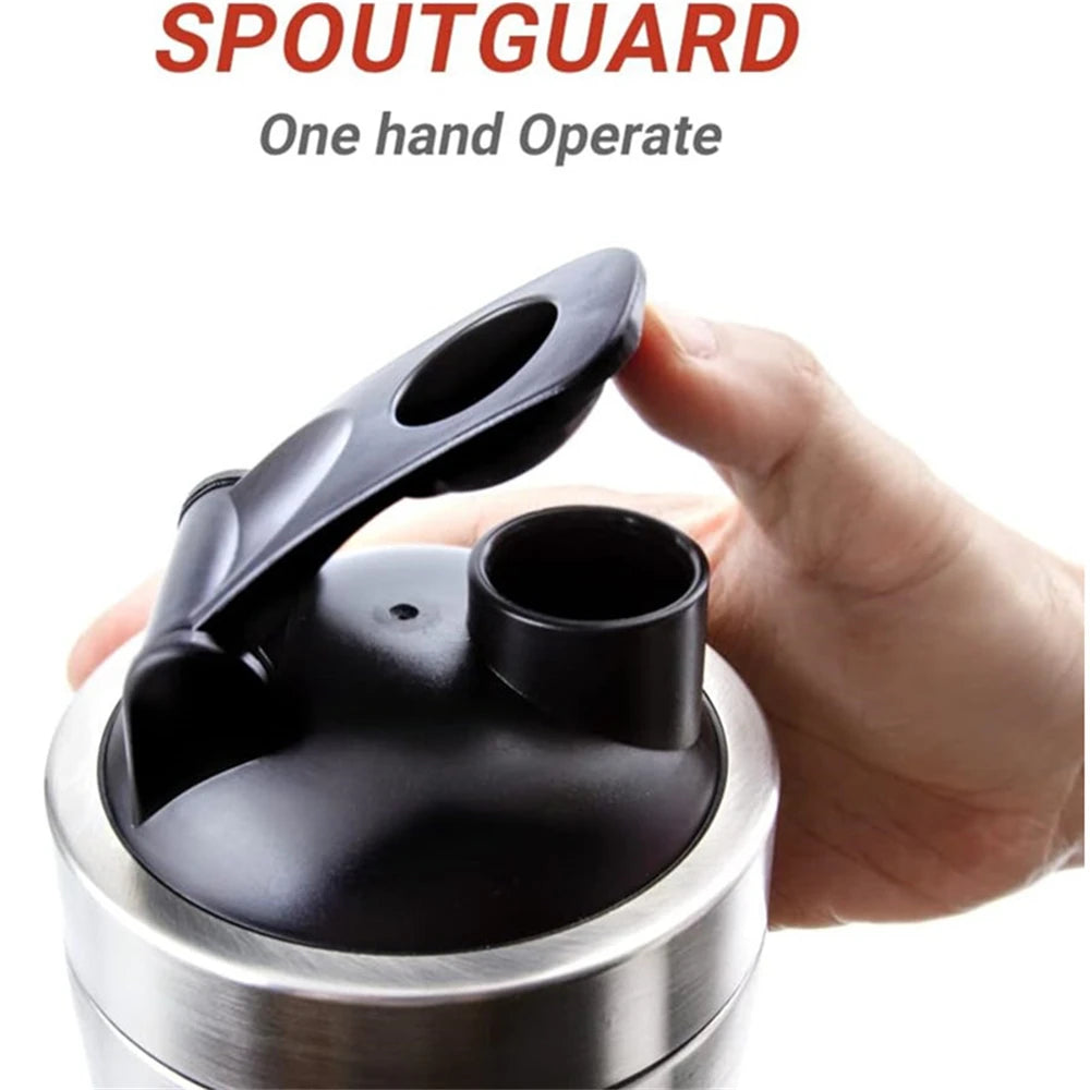 Shaker Bottle 500/739ml Stainless Steel Shaker Bottle with Scale Leak Proof Water Bottle